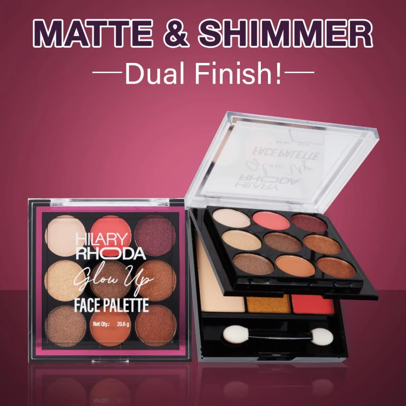 Hilary Rhoda Glow Up Face Palette | Face Palette with Blush, Highlighter, Face Powder & Eyeshadows | Highly Pigmented Face Palette | Available in 4 Variants | 20.6g (Shade 04) thumbnail 4